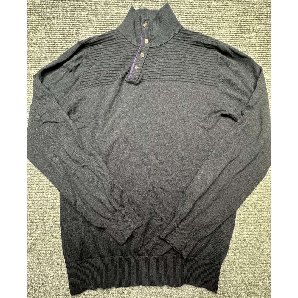 Louis Feraud Sweater Mens Large Navy‎ Wool Cashmere Blend Button Pullover Knit